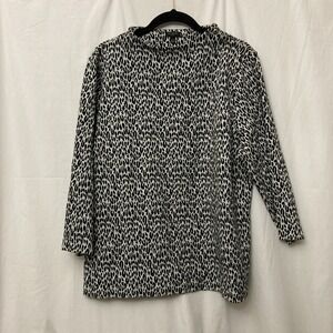 Talbots Petite Black & White Leopard Print Sweater w/Button Collar Details - XLP